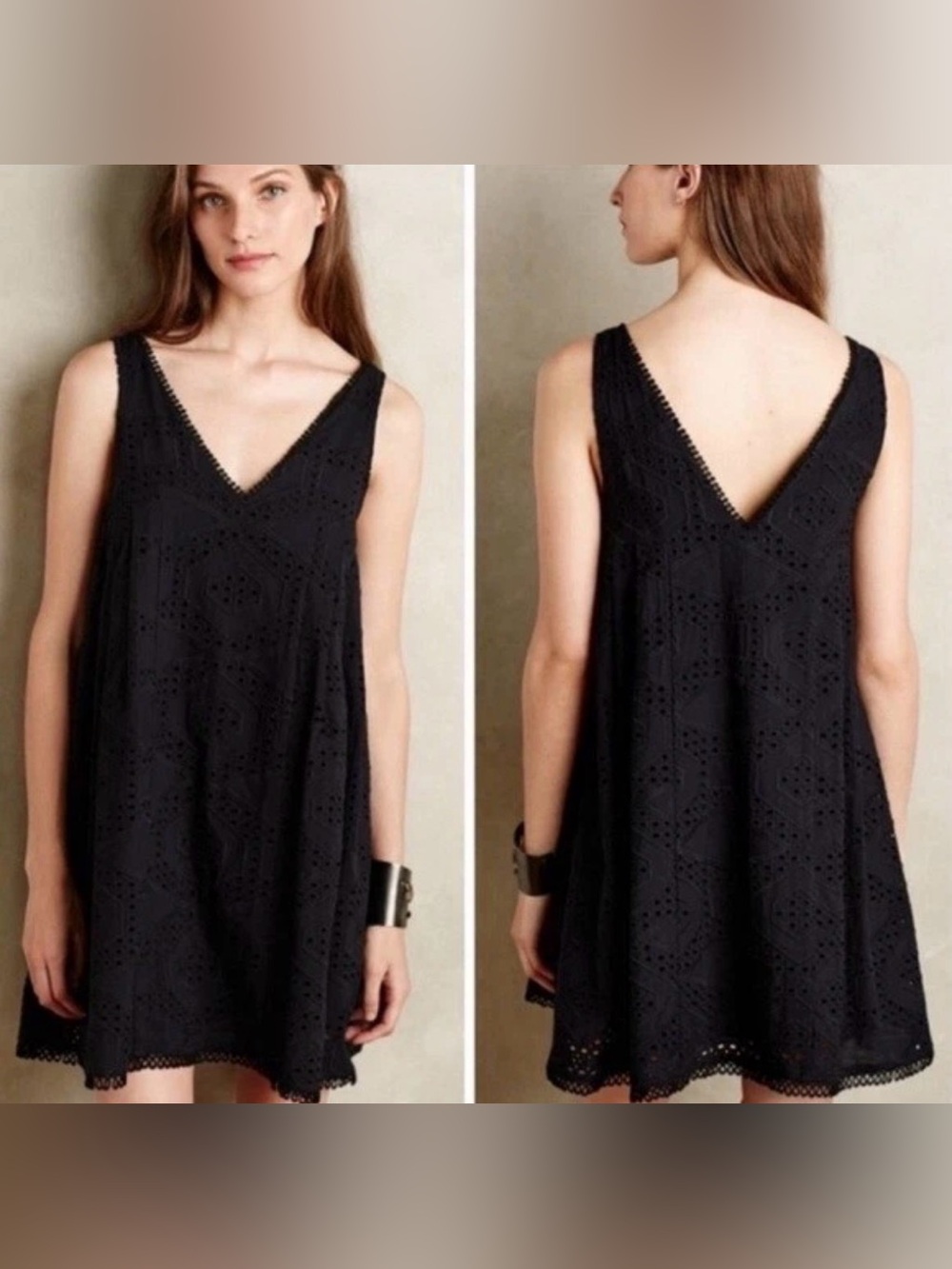 ANTHROPOLOGIE MAEVE LUCI BLACK EYELET BABYDOLL DRESS